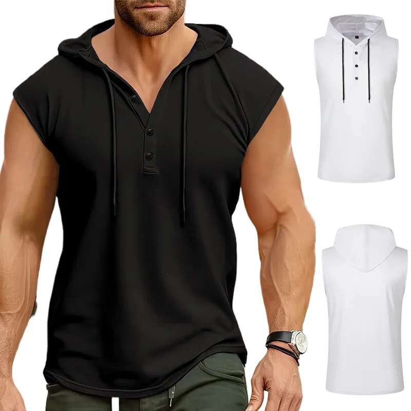 

Мужская летняя рубашка без рукавов с капюшоном | Легкий дышащий спортивный повседневный топ