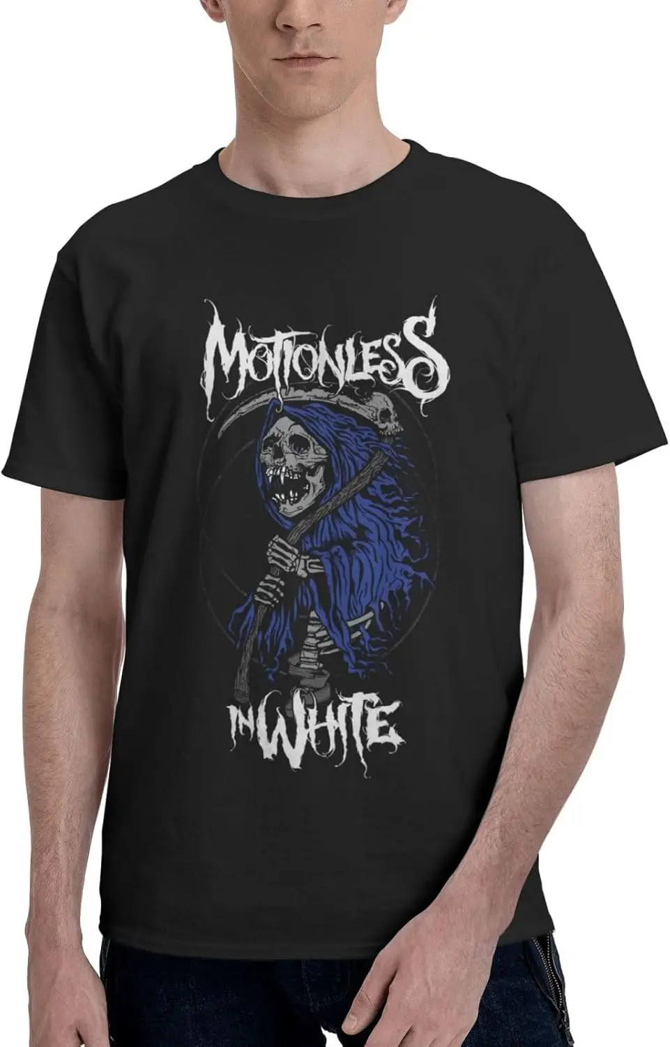 Motionless Rock in Band White Men's t-Shirt,Short Sleeve Casual Tee Funny Summer Cotton Shirt for Dating