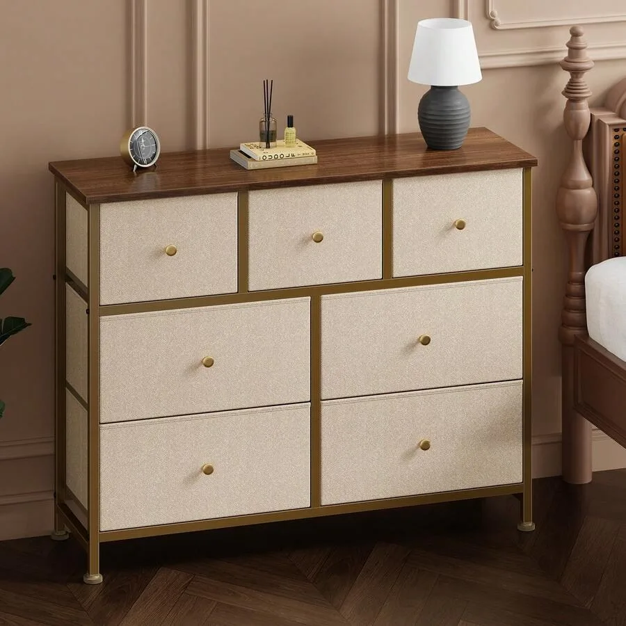 Sweetcrispy 7 Drawer Dresser With Fabric Bins, Fabric Storage Tower Organizer For Bedroom, Closet, Hallway, Entryway, Tall Ches