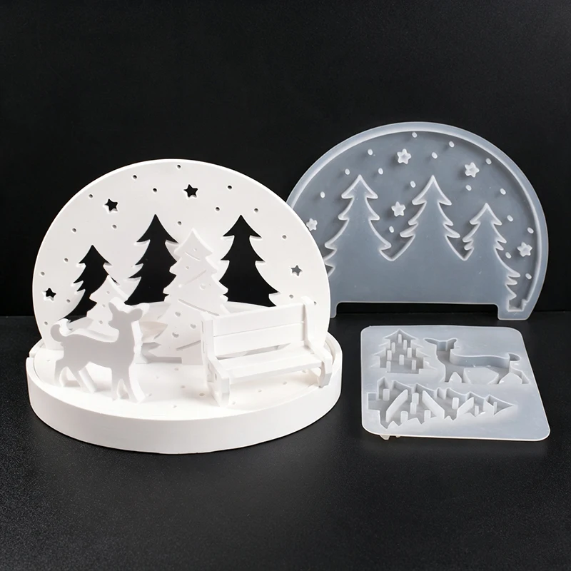 Christmas Elk Tealight Candle Holder Silicone Molds, 3D Resin Plaster Tray Mold Kit, DIY Winter Scene Lamp Base Craft Tool Set view 5