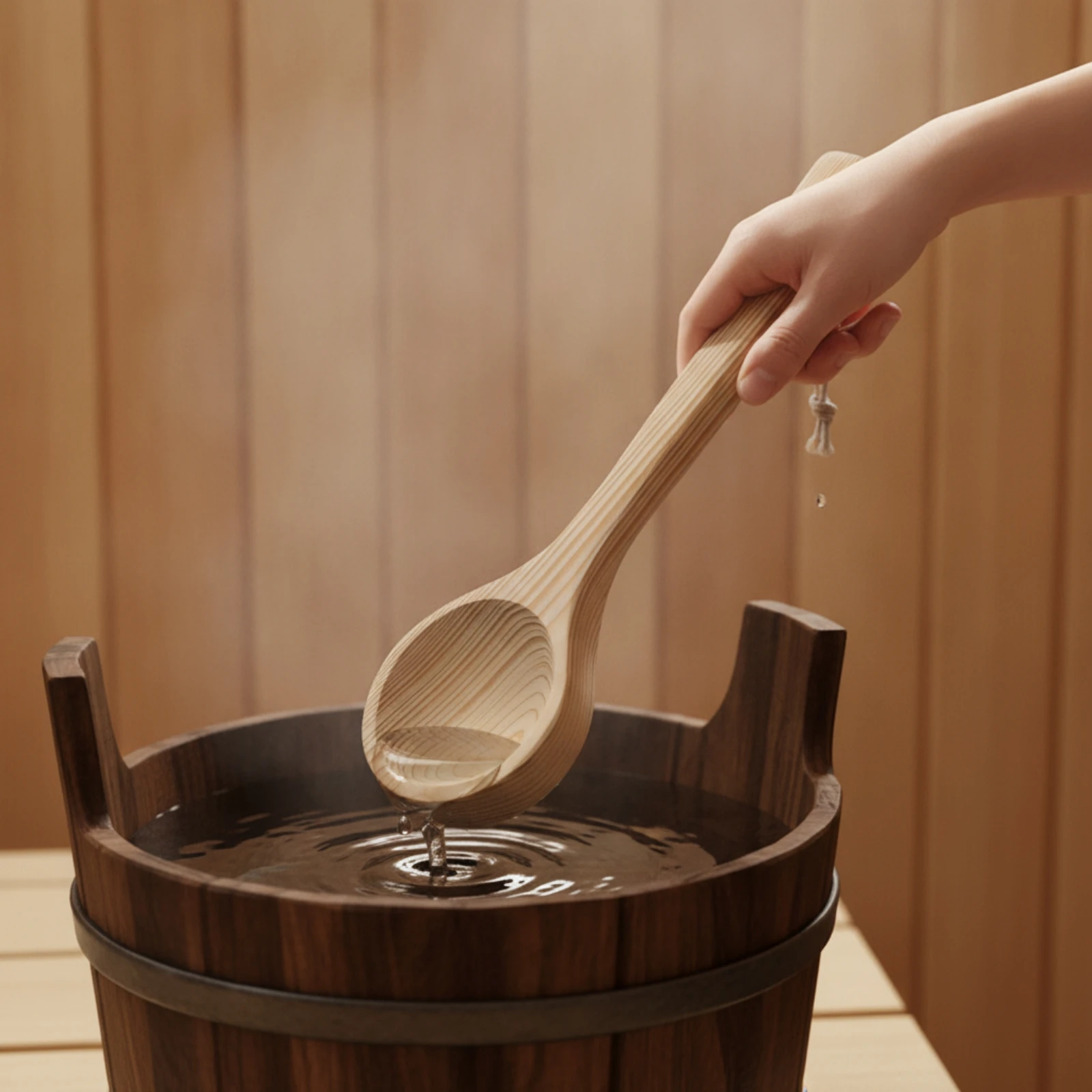 Wooden Sauna Ladle Long-Handled Wooden Sauna Scoop Natural Wood Smooth for Steam Room, Home Spa