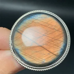 Uglyless 30MM 20g Exaggerated Big Natural Labradorite Rings Women Orange Blue Purple Light Labradorite Buttons 925 Silver Beads