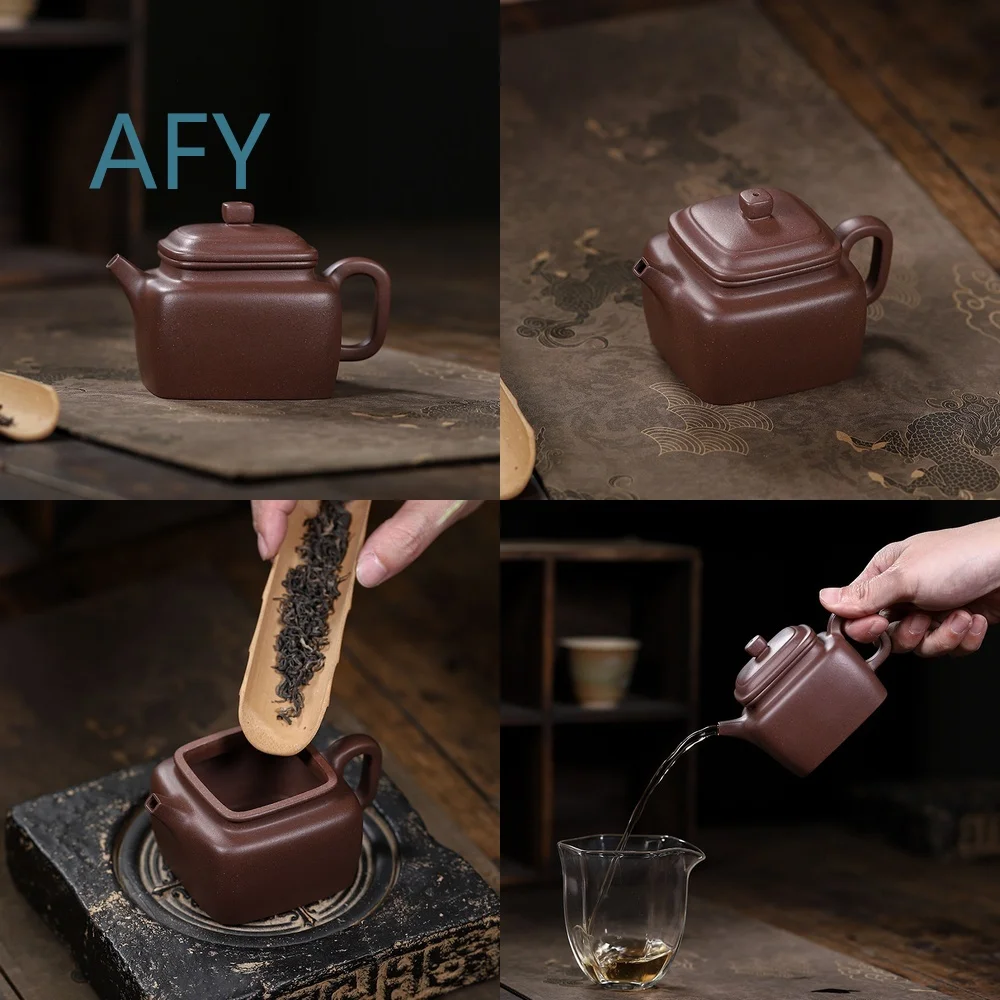 Handmade Yixing Zisha Teapot for Chinese Tea Ceremony Square Shape Purple Clay Pot for Home Tea House Gift Set for Gongfu Cha