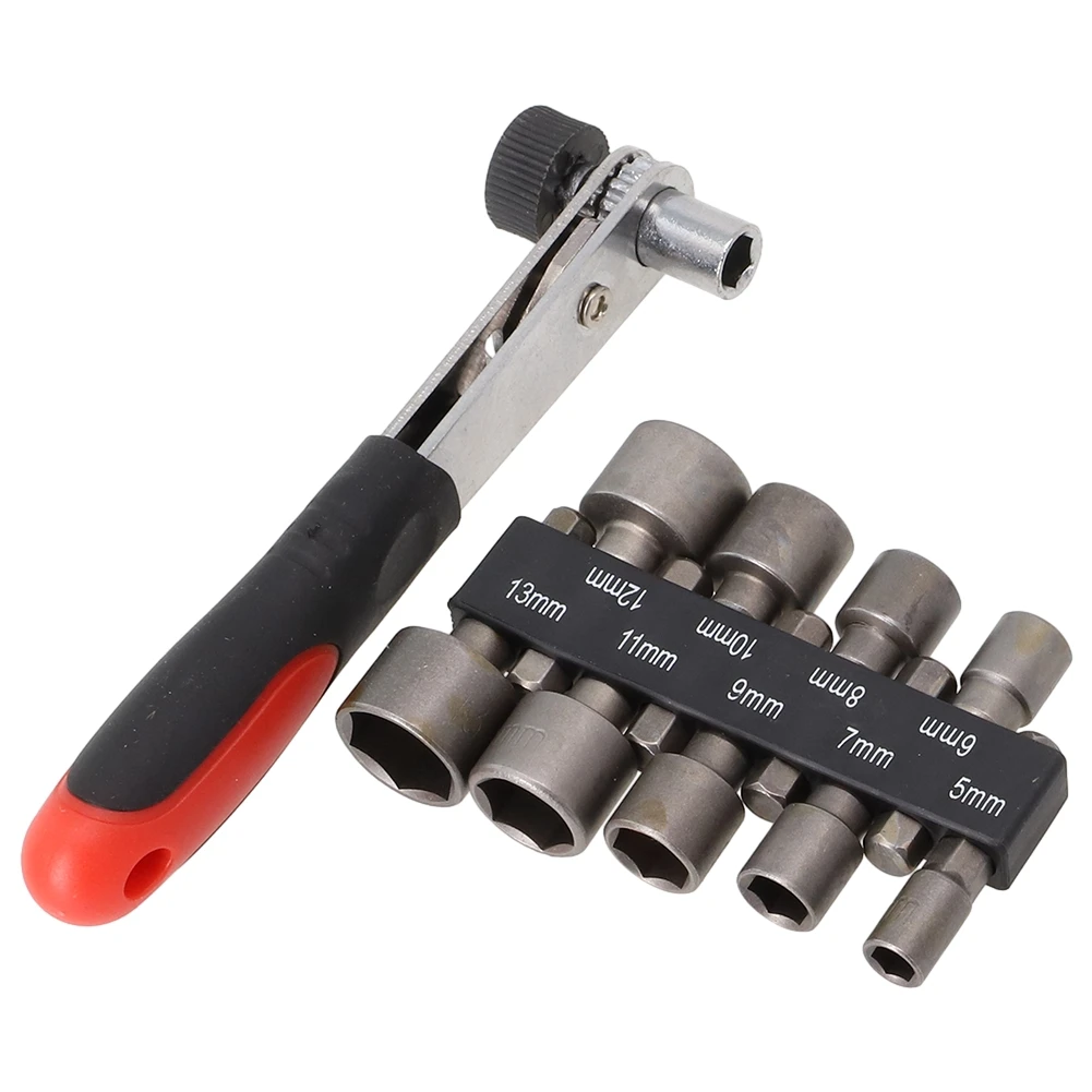 10pcs Set of 513mm Power Nut Driver Ratchet Wrench Spanners with Small Ratchet Socket and 9 Drill Bit Adapters