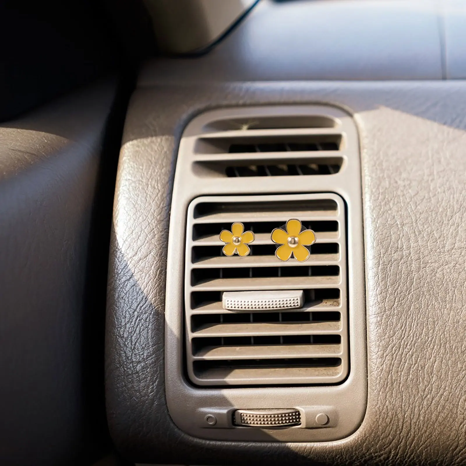 4 pçs metal amarelo ambientador liga margarida clipes de ventilação para painel interior aroma decoração aromas perfume decorações fácil
