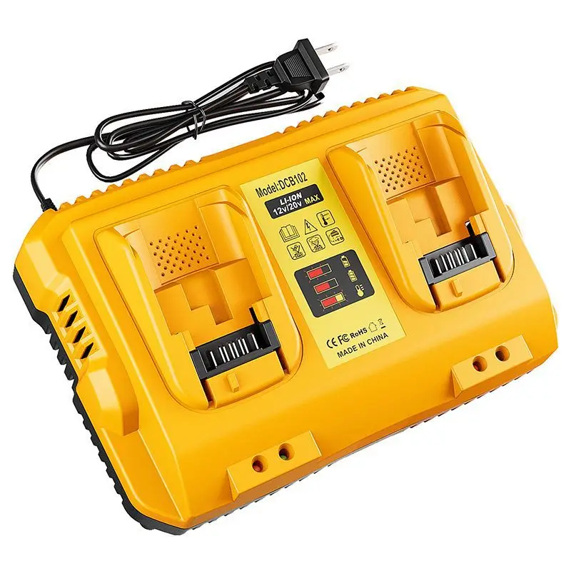 

DCB102 Compatible for Dewalt Battery Charger 12V 20V Power Tools 2-Slot Lithium Battery US European Plug 12V 14.4V 18V 20V