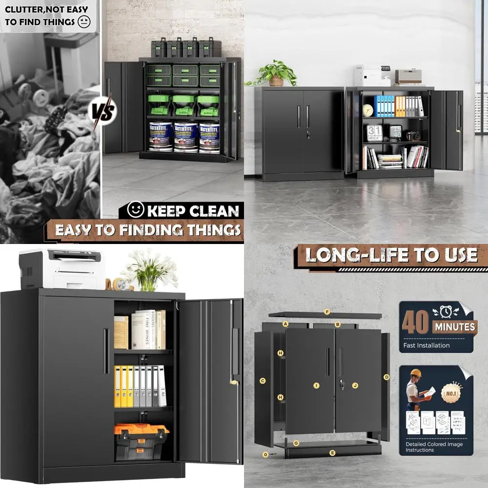 

Secure Steel Storage Cabinet with 2 Lockable Doors and Shelves for Home, Office, Garage, and Workshop