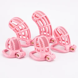 5 Sizes Honeycomb Pink Male Chastity Cage 3D Printing Lightweight Penis Cock Cage Lock With 4 Base Ring BDSM Sex Toys For Men