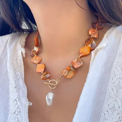 Boho Irregular Imitation Pearl Pendant String Necklace 2024 Women's Simple Creative Shell Stone Weaving Girls Beach Jewelry