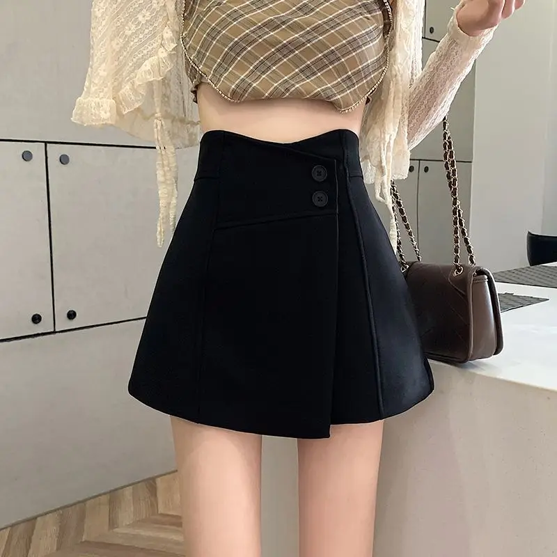 Women's Clothing Solid Black Dress Pants Wide Leg Spring High Waisted Minimalist A-Line Shorts Casual Chic