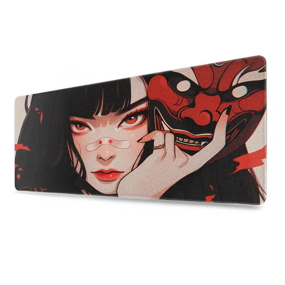 Samurai Oni Mask Grande Mouse Pad de Jogo, Acessórios Gamer, Tapete de Rato Profissional, Premium Desk Mat, Anime Meninas