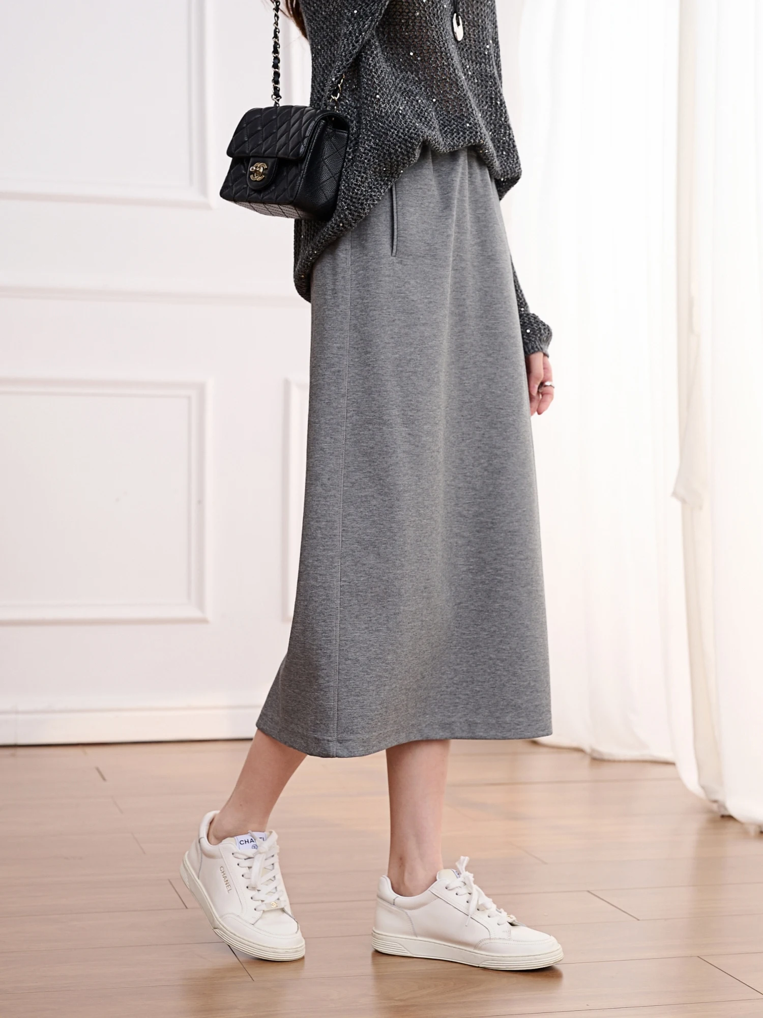 

JPOO Simple Ele Air Layer Cotton Elastic Waist Straight Leg Casual Sport Skirt Women's Autumn Seasonal Fashion Design