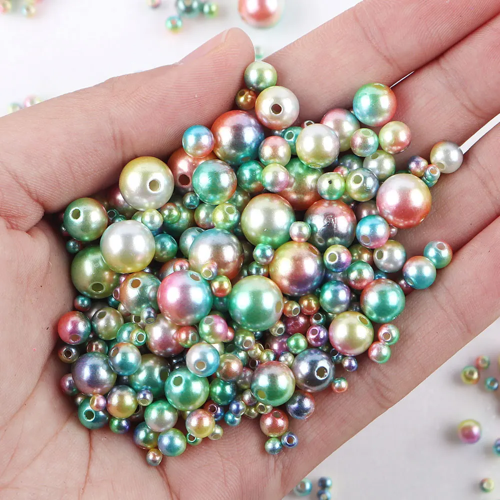 Mix Size 3-10mm Gradient Mermaid Pearls Beads Round ABS Imitation Pearl With Hole For DIY Je