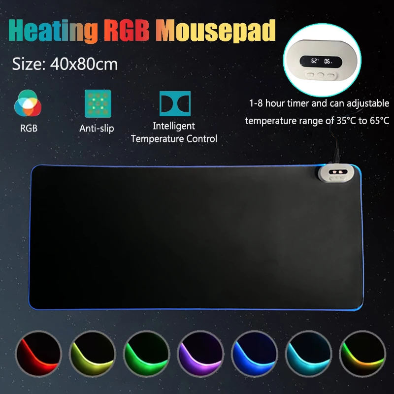 

Electric Heating RGB Mouse Pad Smart Temperature Control Computer Desk Heated Mat Table Warming Pad Keyboard Mousepad 40x80cm