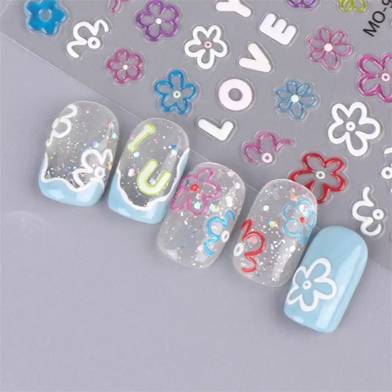 Nail Sticker Acrylic Embossed White Cute Rabbit Space Nail Design Retro Pattern Decal Manicure Decor FB5D-K-1