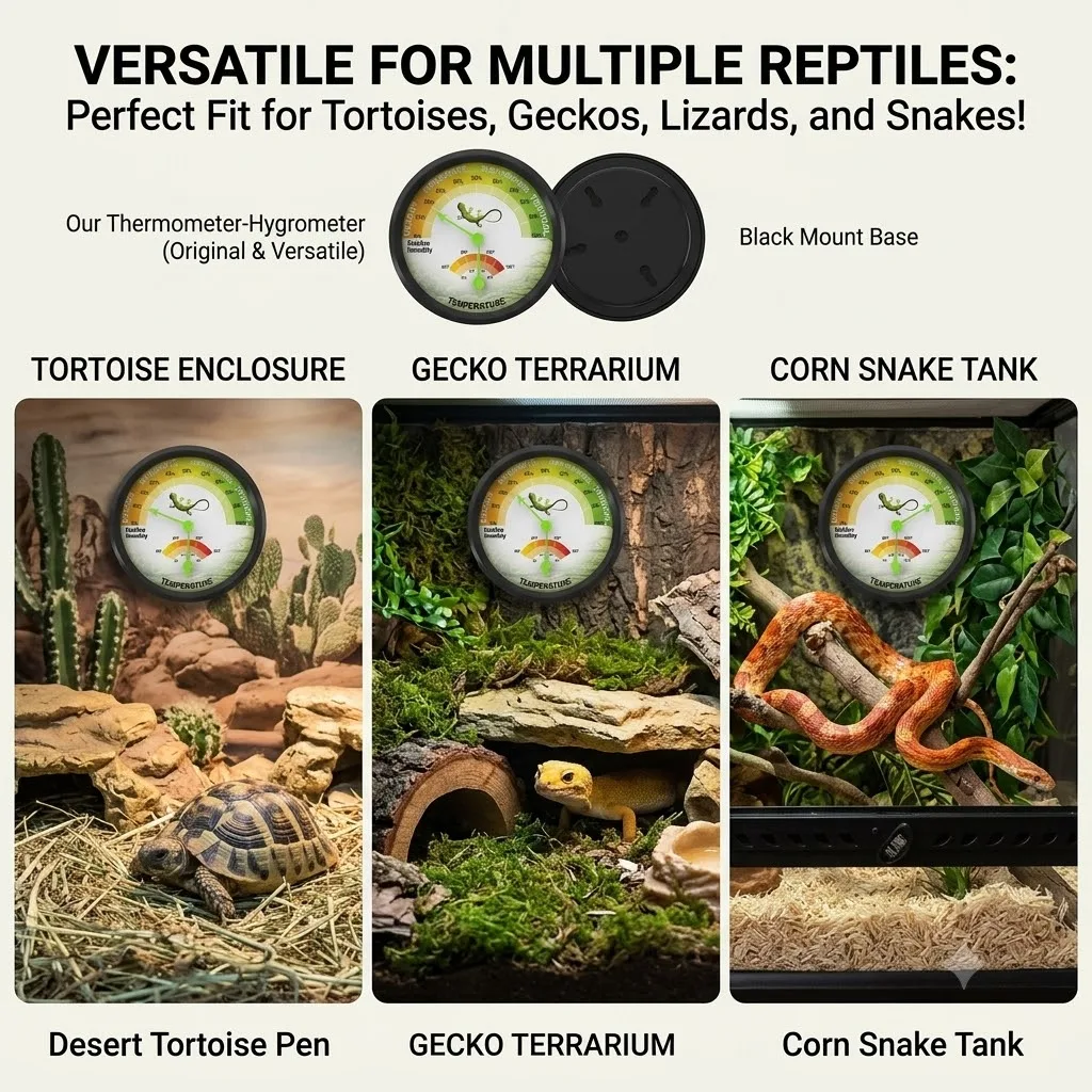 Reptile Terrarium Thermometer Hygrometer Magnetic Analog Temp Humidity Gauge for Lizard Snake Tortoise Gecko Amphibian