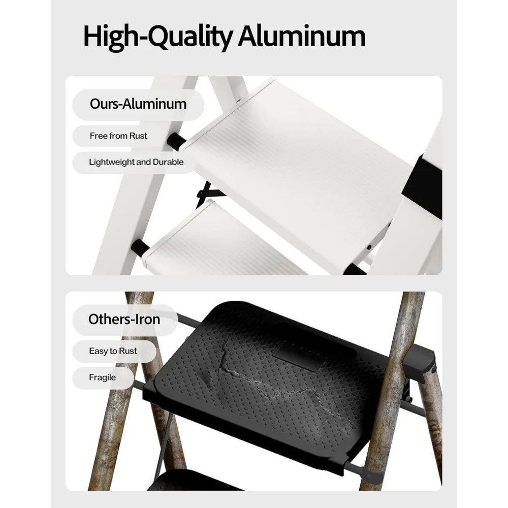 3-traps ladder, lichtgewicht aluminium opstapkruk met handige grip, vouwladder met antislippedalen, capaciteit van 330 lbs