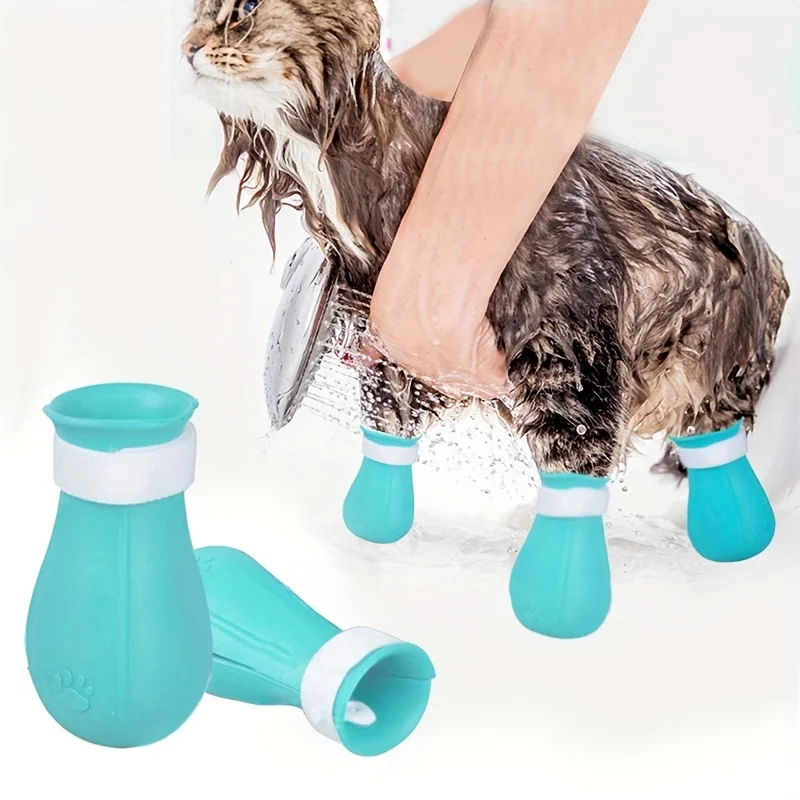 Katzenpfotenschutz für das Bad, Kratzschutz für Katzen, Verstellbare Badeschuhe für Haustiere, Krallenschutz für Katzenpfoten, Tierpflegezubehör – Detail 4