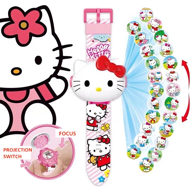 New 24 Image Projection Hello Kitty Children Watches Girls Silicone Strap Cute Kuromi Kids Watch Boys Student School Gift