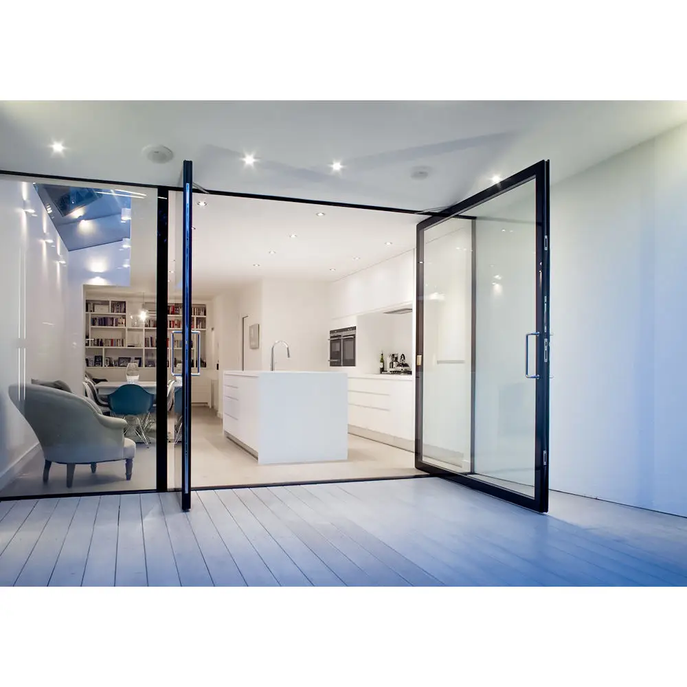 Villa Patio Rainproof Aluminum Glass Pivot Door Multi Angle Rotating Glass Doors Windproof Sun Protection Revolving Doors