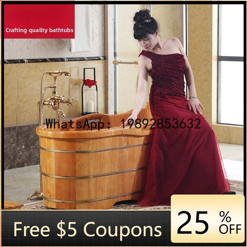 

BF Adult Full Body Bath Wooden Tub Bathtub Home Use Solid Wood Tub Beauty Salon Soaking Wooden Tub Herbal Bath