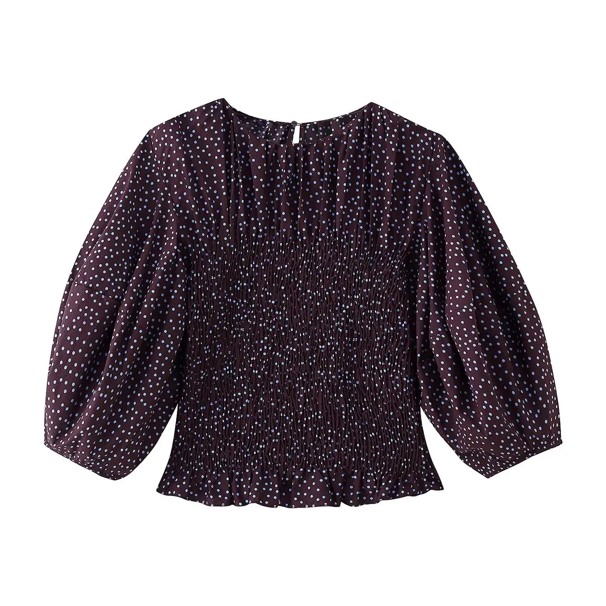 

WOMEN 2026 Summer New Fashion Polo Dot Balloon Sleeve Shirt Retro Casual Chic Female Shirts Blusas Tops