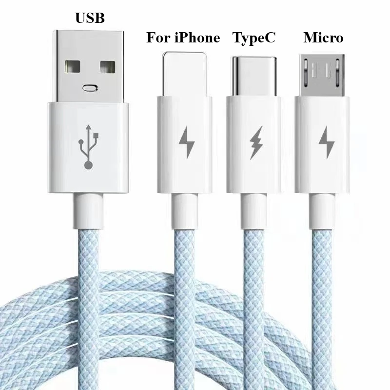 

New 66w Super Fast Charging Braided 3-in-1 Data Cables Suitable for Apple Samsung Xiaomi Mobile Phone Fast Charging Data Cable