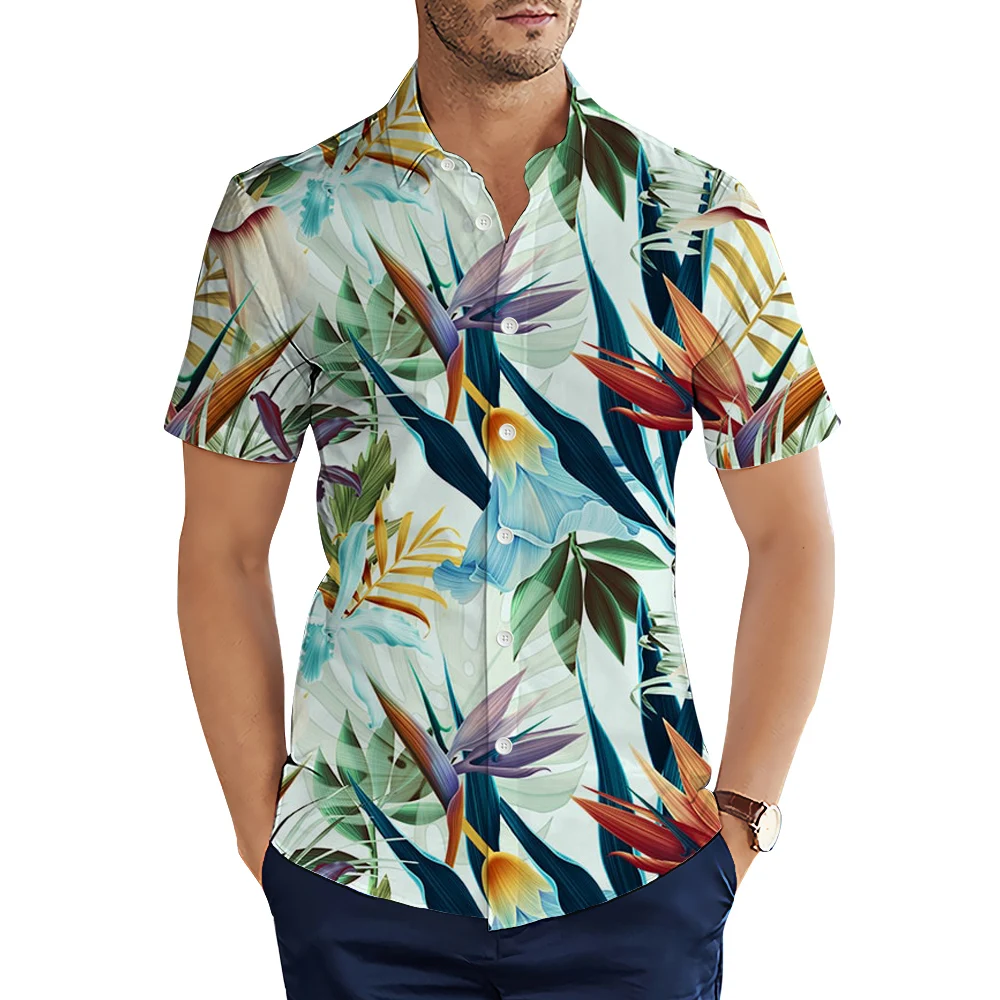 

HXHawaiian Beach Shirts Fashion Polynesia Plant Strelitzia 3D Print Casual Shirt Tops Ropa Hombre Men Clothing Dropshipping