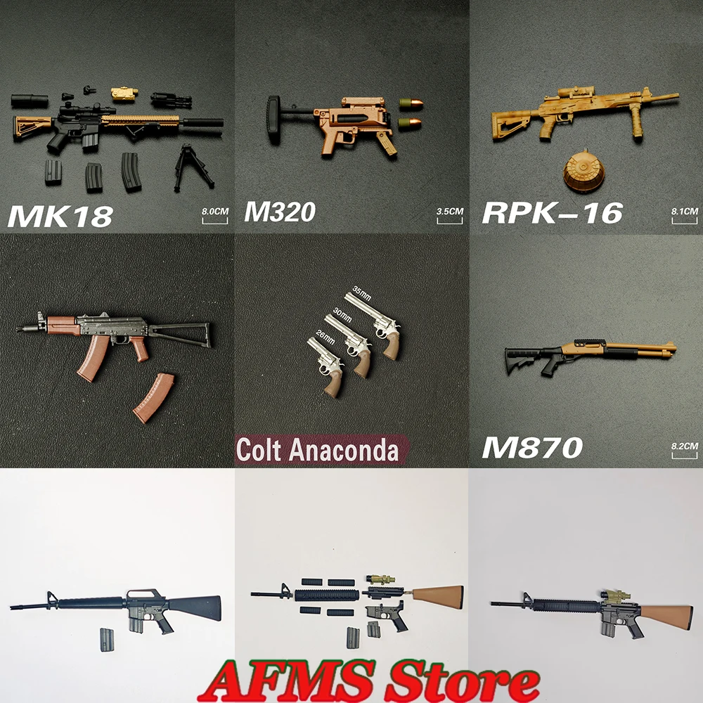 1/12 Scale Soldier Special Forces Weapons MK18 M16A2 M320 P90 RPK-16 M200 P7 P90 Accessory For 6Inch Action Figure Body Dolls