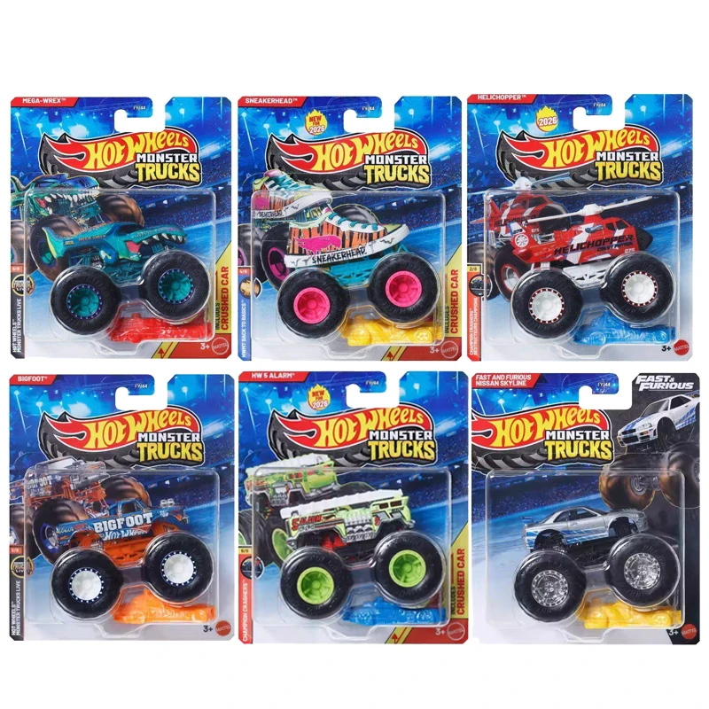 Auténtico Hot Wheels coche Monster Trucks niños juguetes 1:64 Diecast Rodger Dodger Bigfoot 5 Alarn Mega Wrex vehículo modelo regalo de cumpleaños