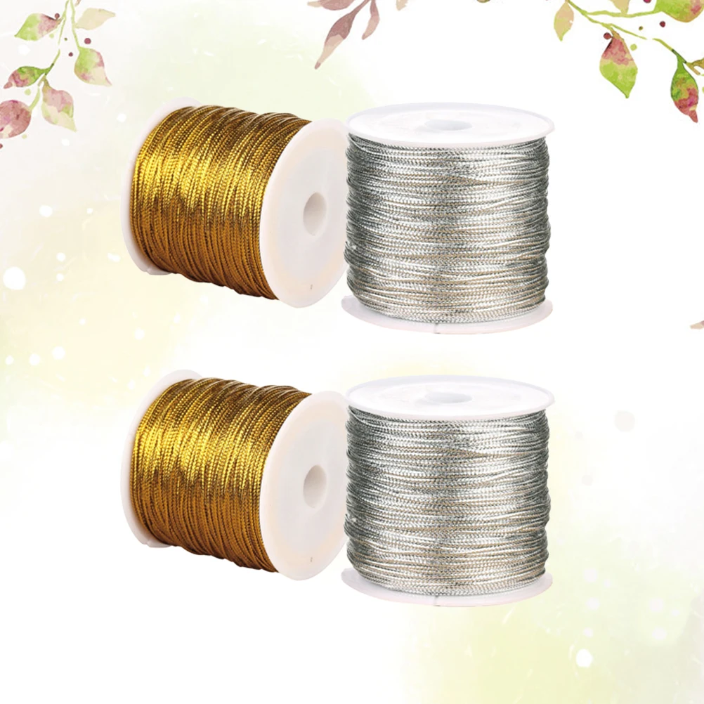 

4Pcs Premium Beading String Reusable Metallic Cord for DIY Jewelry Craft Decoration Gift Packaging Dressing Accessories Gold