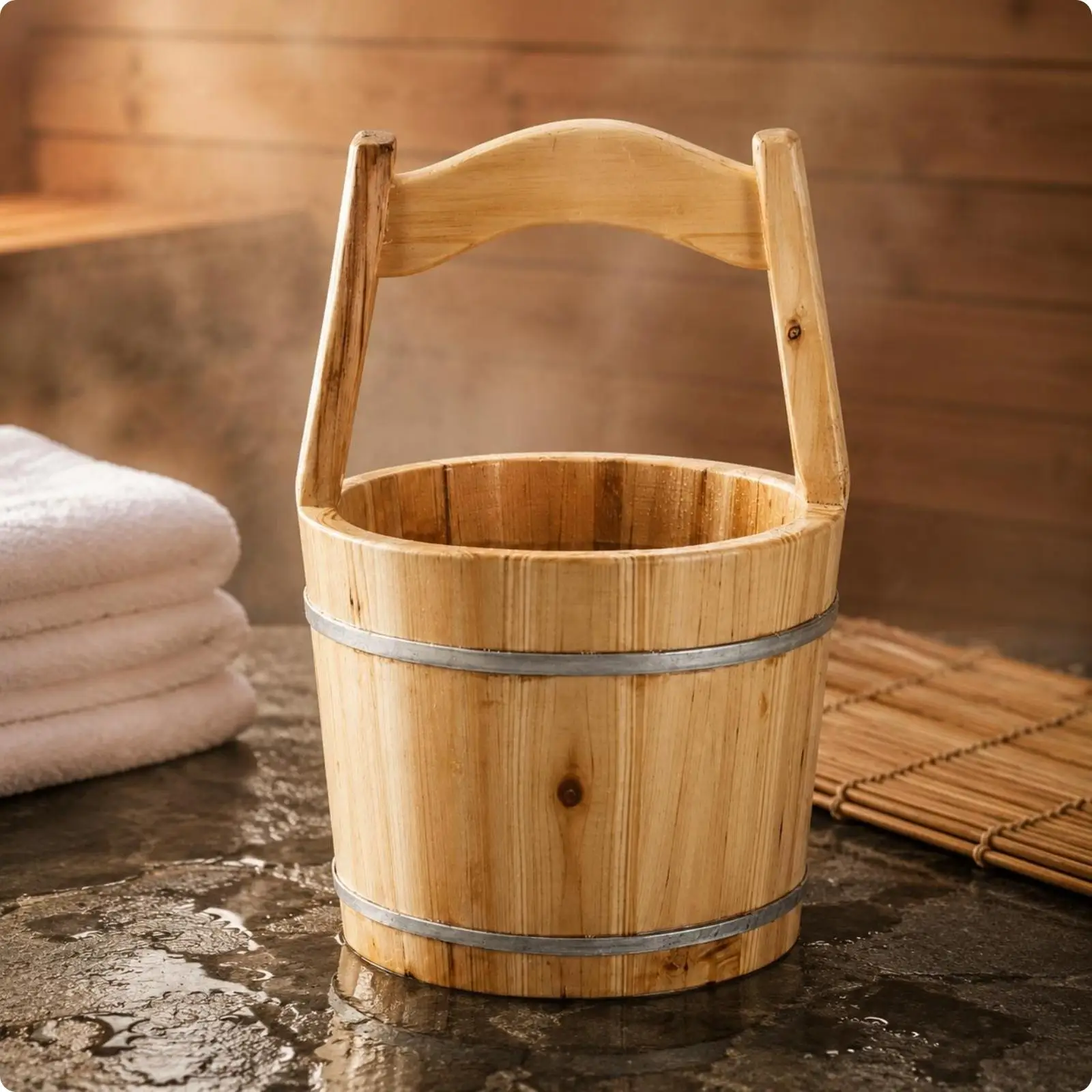 Wooden Bucket Wood Sauna Bucket Sturdy Handle Bath Pail for Spring