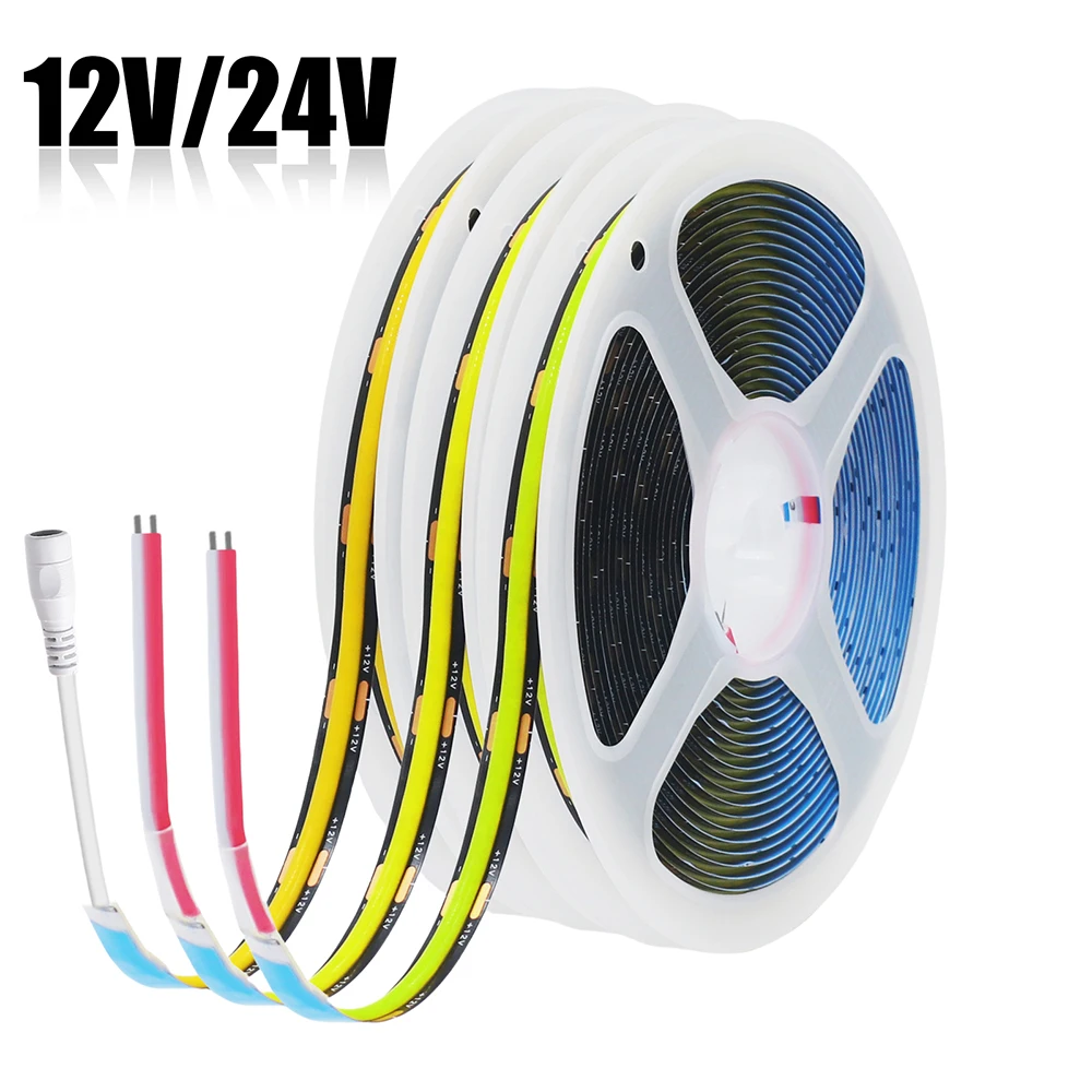 Black PCB 3000K 4000K 6000K COB LED Strip Light 12V 24V 320LED/m High Density Lighting for Kitchen Cabinets Flex Tape RA90 IP30