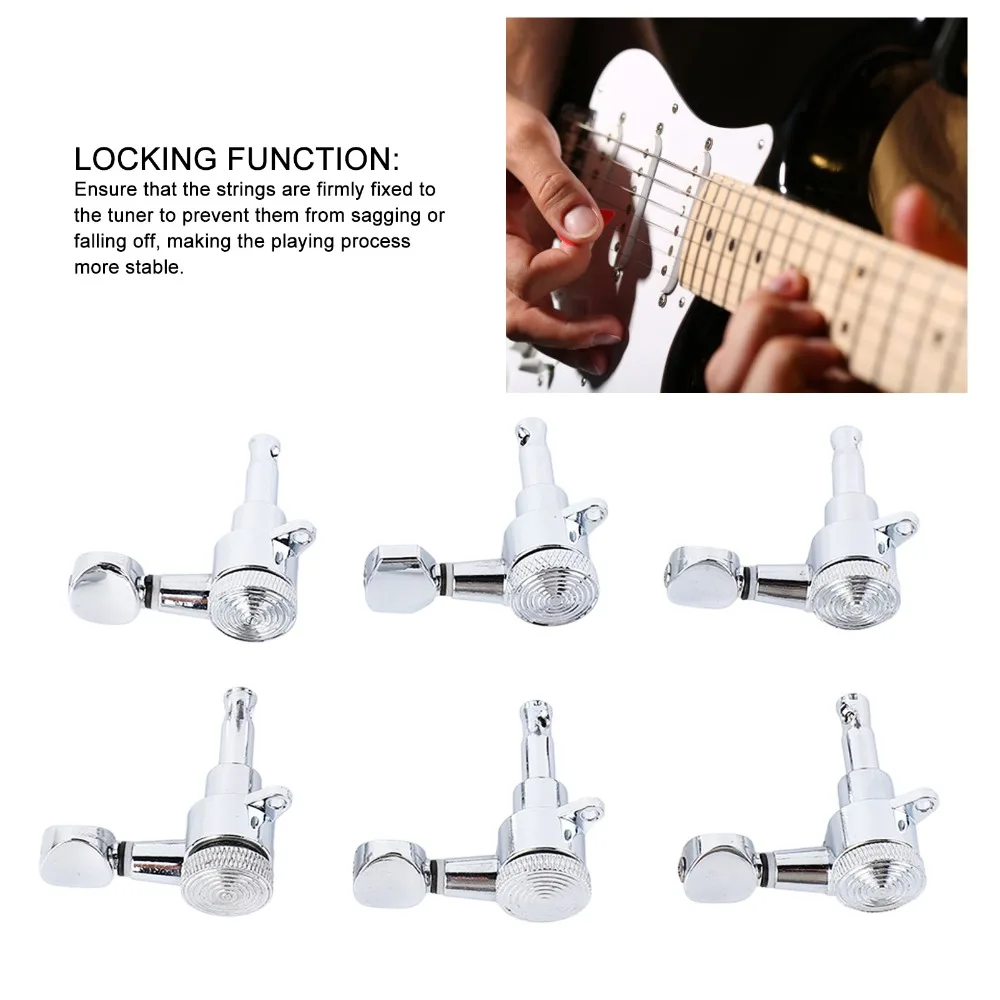 Metal Electric Guitar Tuning Pegs 6R Configuration Silver Guitar Tuning Key Set Guitar Locking Tuners Electric Guitar