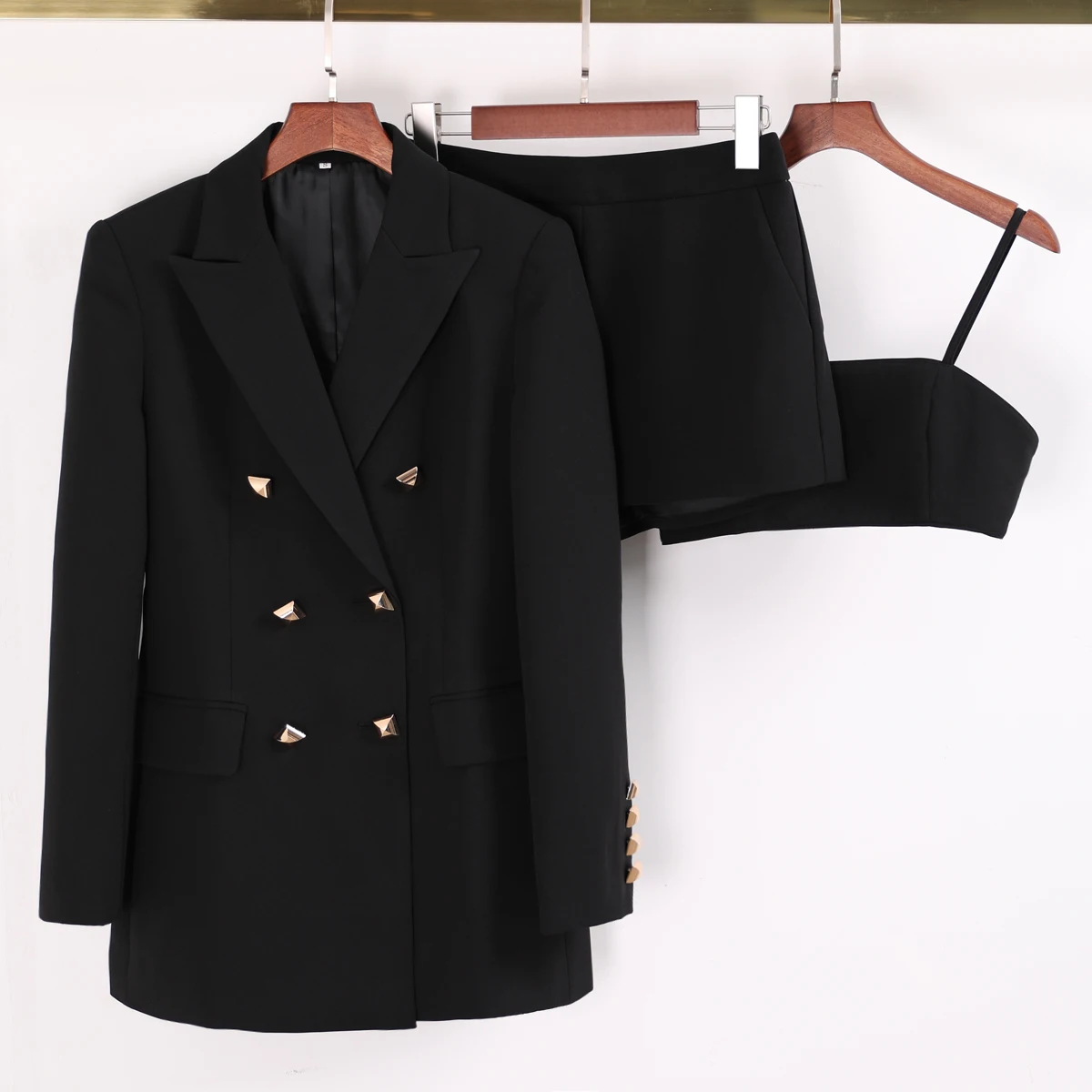 

Весенне-осенний новый высококачественный темпераментный модный профессиональный женский костюм с шортами на бретелях, комплект из 3 предметов