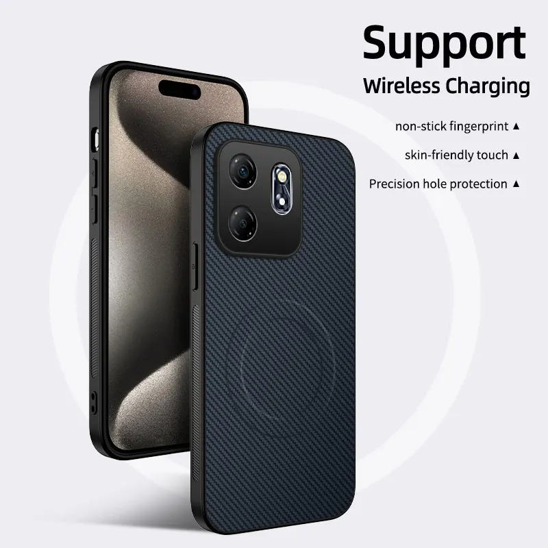 Coque rigide en PC + Texture fibre de carbone, étui magnétique Magsafe pour Xiaomi Redmi Note 15 14 13 12 11 Pro Plus Redmi 15 15C 14C 13C
