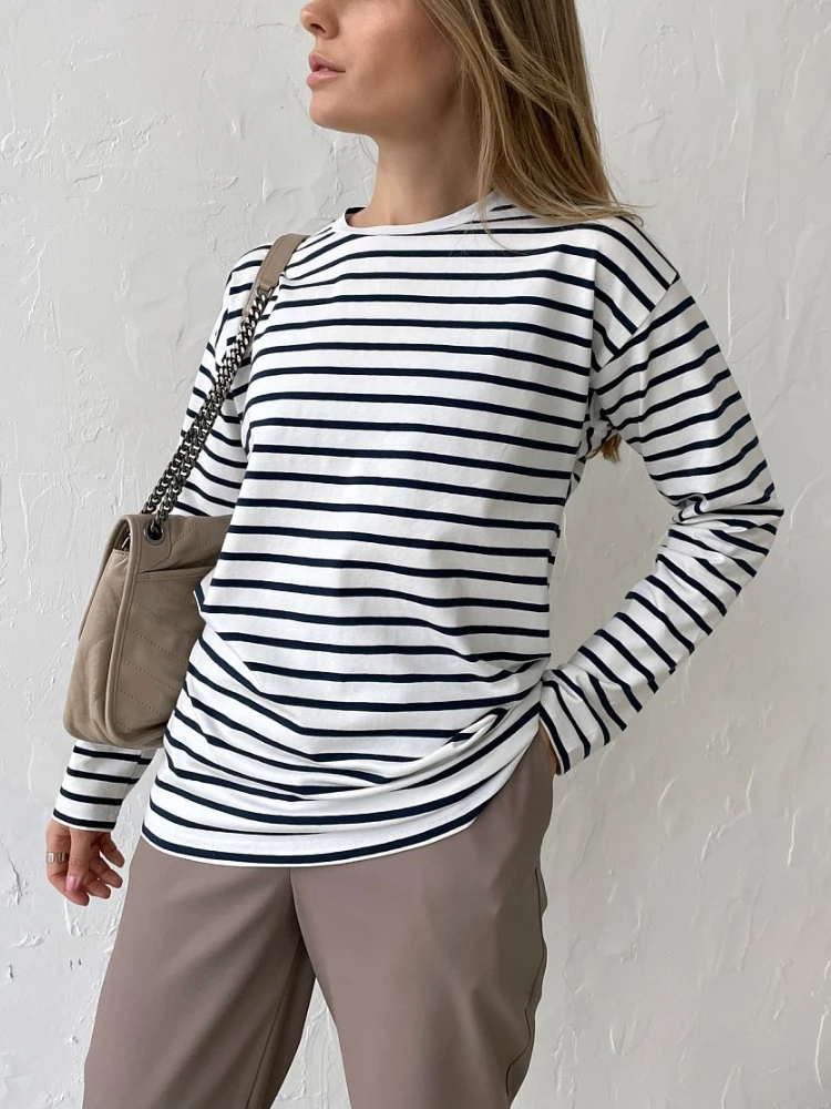 Bornladies 2024 Summer Long Sleeve Striped T-Shirts Women Basic Casual Tops Female Cozy Loose Cotton Tees Harajuku T Shirt New