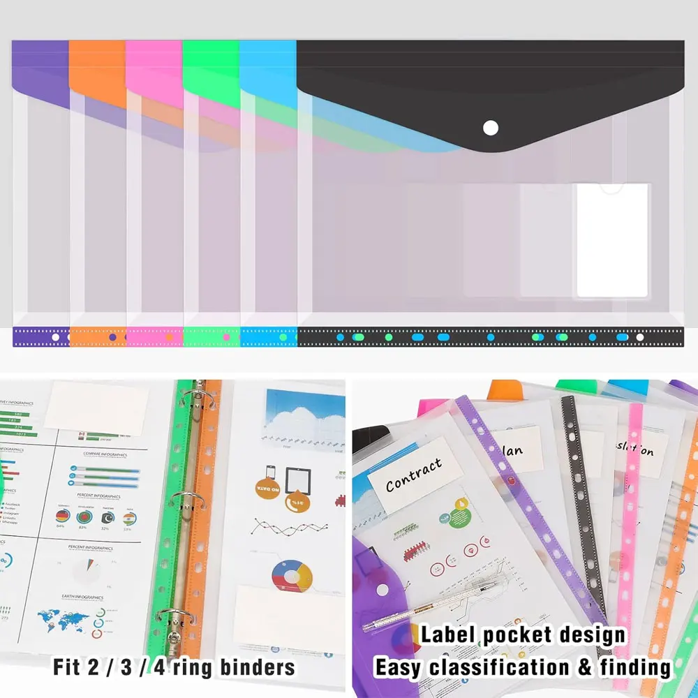 12 قطعة منظم ملفات بستة ألوان، مجلد توسيع بلاستيكي ذو 11 فتحة لمجلدات حلقة 2/3/4 مع إغلاق سريع وملصقات فارغة. #5