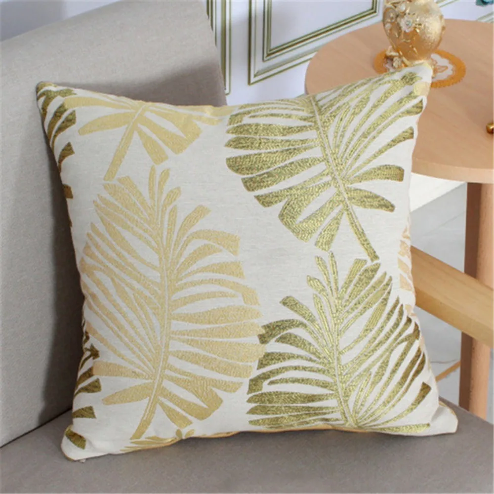 CIFBUY Cotton Linen Jacquard Plantain Leaf Cushion Cover 45x45cm Decorative Throw Pillow Case for New Year Home Sofa