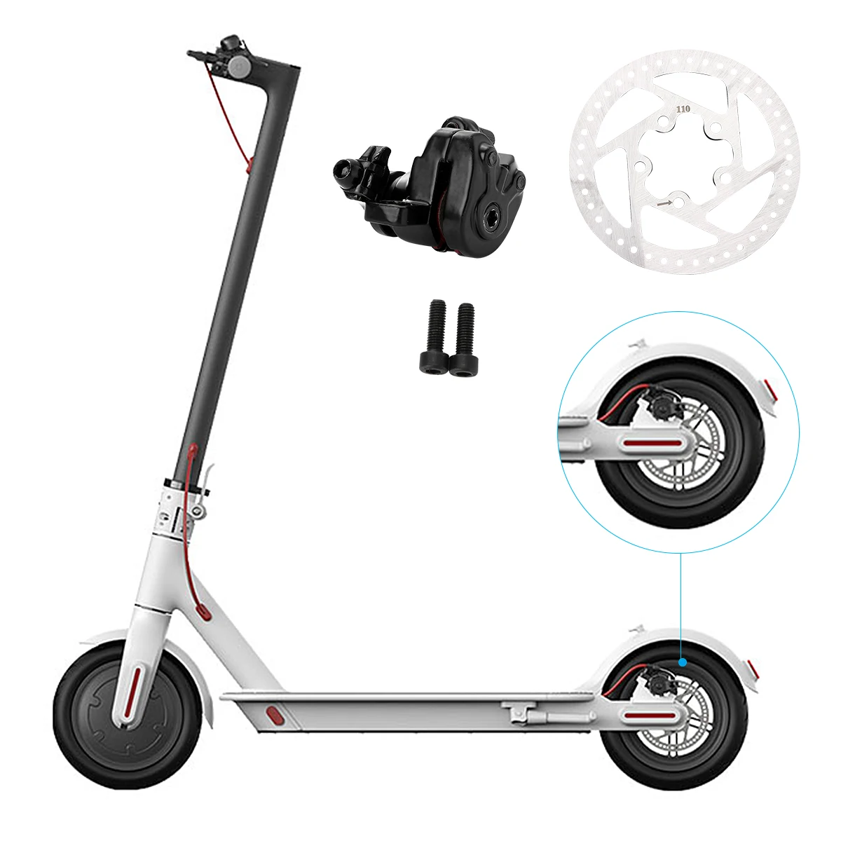 

M365 Electric Scooter Disc Brake Set Rotor Metal Cable Aluminum Long Lasting Sturdy Material Replacement Part Scooter Caliper