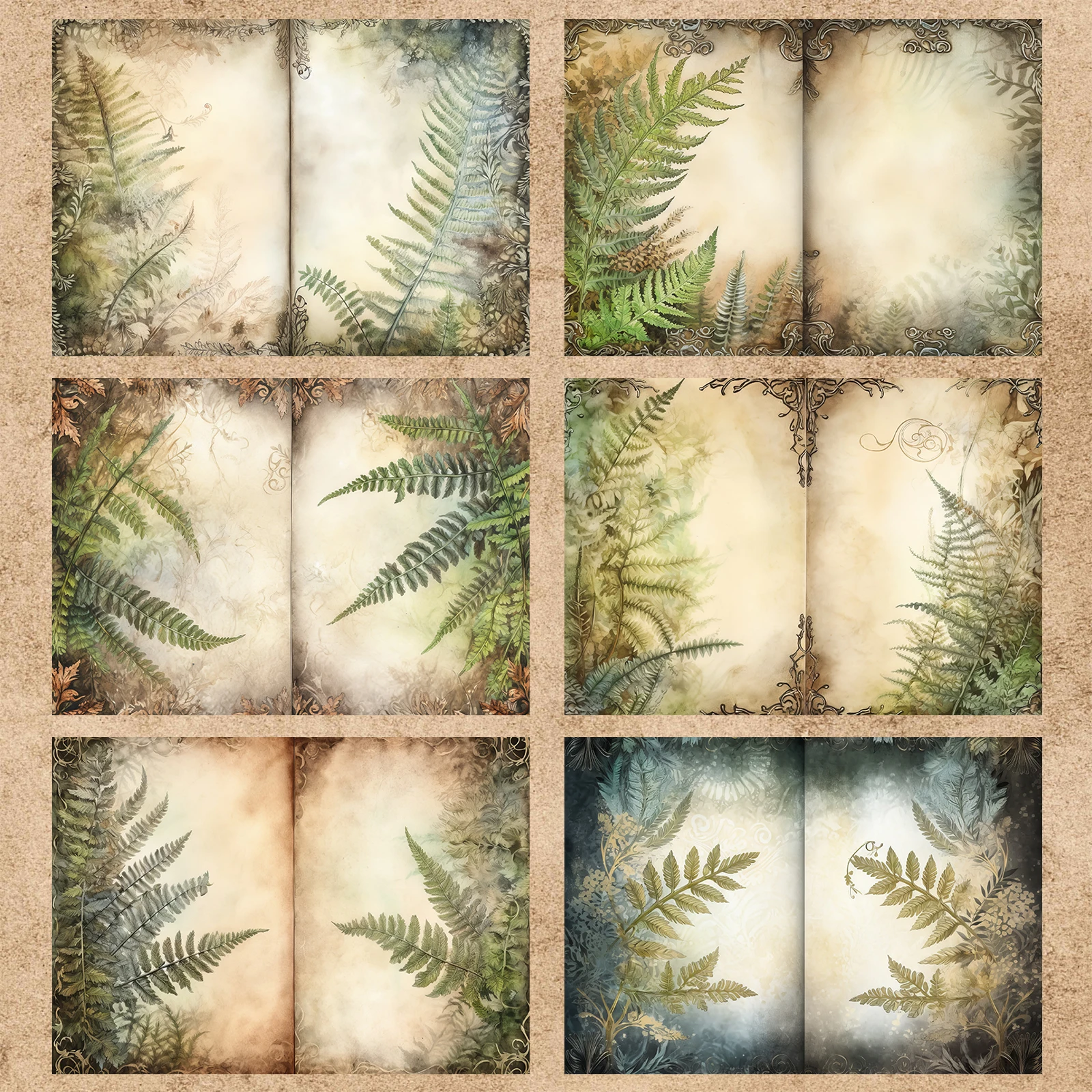 16 Sheets A5 Size Tropical Rainforest Virgin Forest Background Plant Leaves Vintage Grunge Journal Planning Scrapbooking