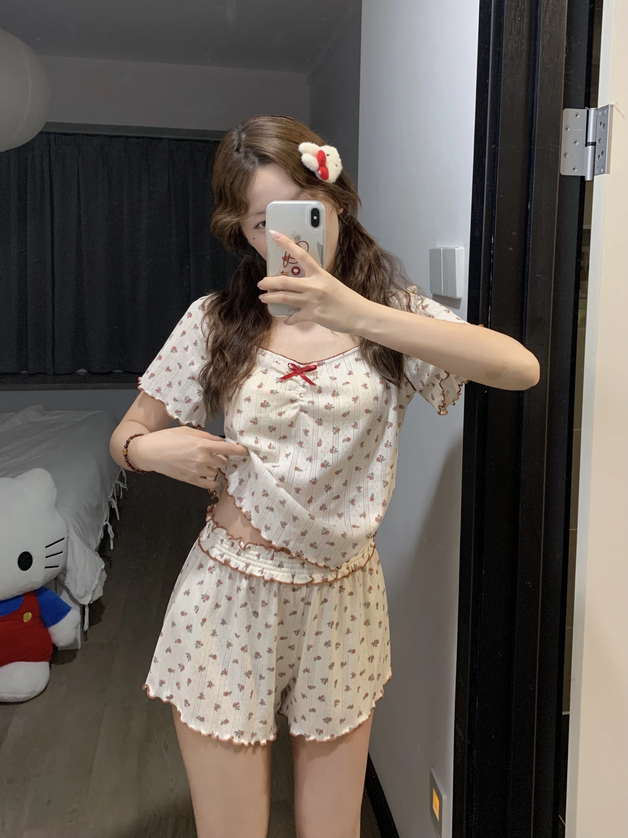 2025 New Floral Short Sleeve Pajama Set Sweet Cute Girl Summer Thin Comfortable Cool Wearable Homewear
