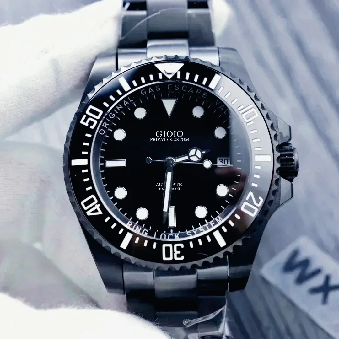 Black Dial Mens Watches 44mm Stainless Steel Automatic Mechanical Movement Blue Ceramic Inlay Long Lasting Luminous Timepiece
