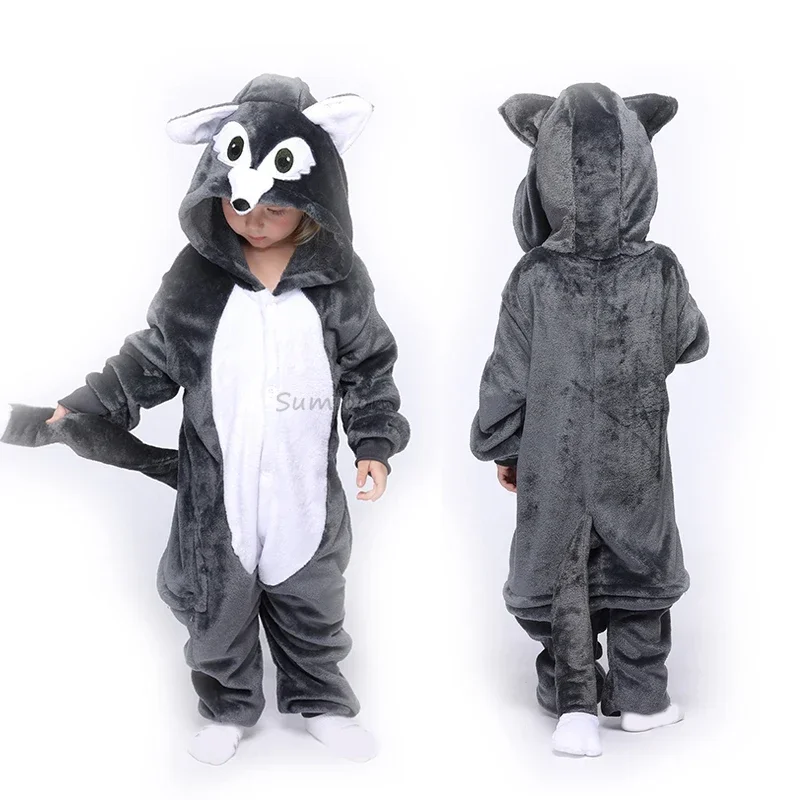 Winter Flannel Stitch Unicorn Panda Kigurumi Pajamas Hooded Animal Cartoon Boys Pyjamas Onesie Pijamas for Girls Kids Sleepwear