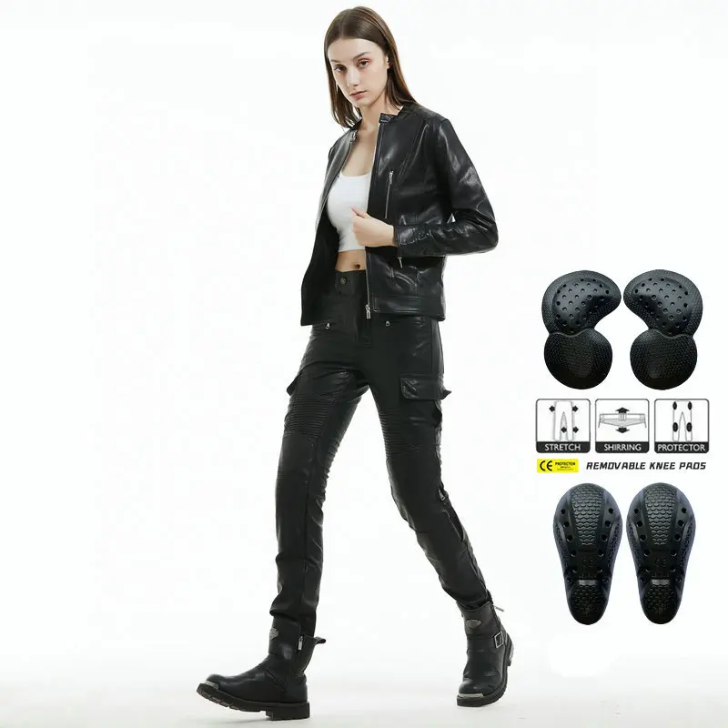 

2026 Fashion Motorcycle Riding Pants Women's Slim Fit Leather Pants Casual Retro Anti-Fall Windproof Leather Pants
