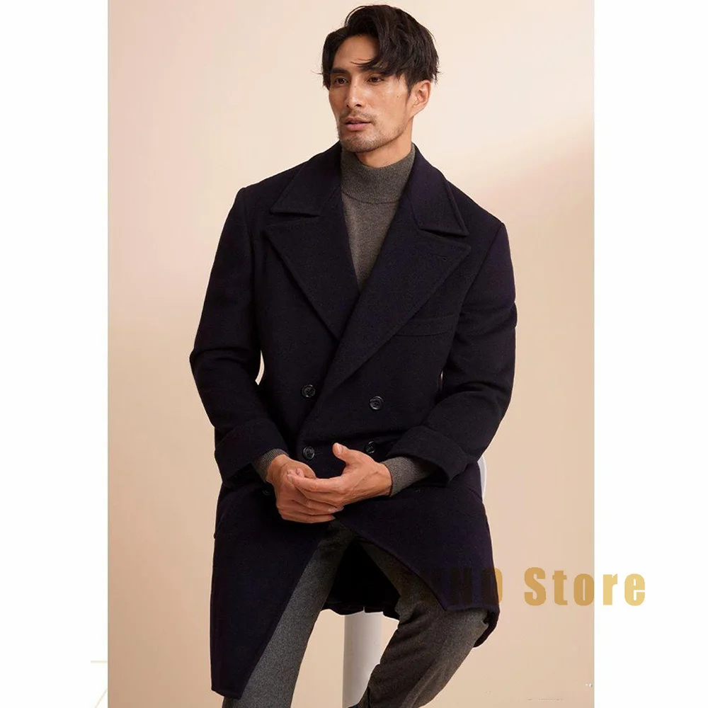 Men's Wool Coat Long Coat Double Breasted Solid Color Vintage Man Jackets Suit Clothing Winter Coats Windbreaker