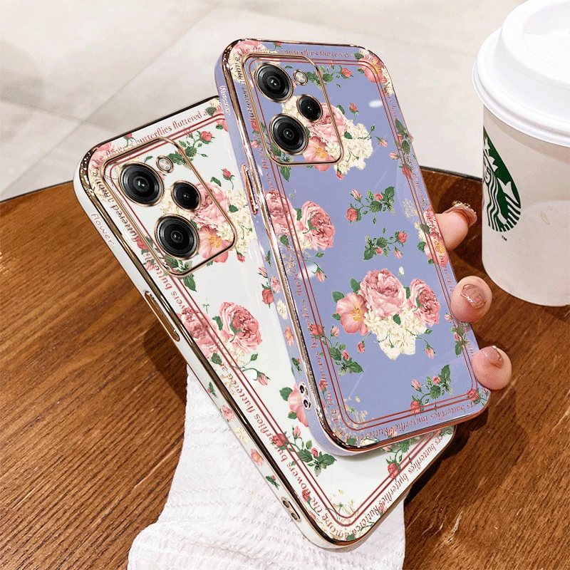 X5Pro Pink Rose Luxury Plating Phone Case For Xiaomi POCO X5 X5Pro C55 C65 F5 M3Pro M4 X3NFC X3GT X3Pro X4Pro X4GT Cover