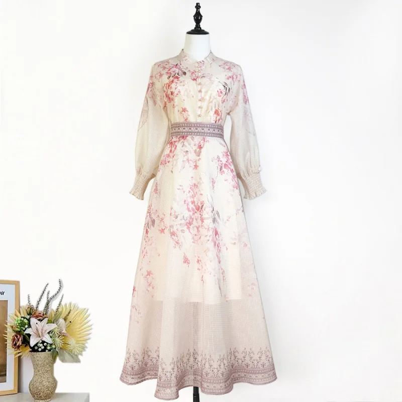 

Real Shot 2025 Spring and Summer Coral Color New Printed Shirt + High Waist Large Skirt Skirt Suit