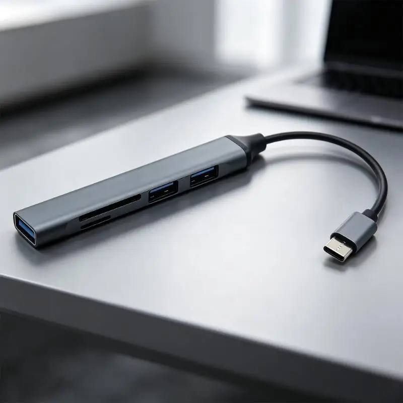 Y1UB USB Reader with Metal Shell and 3 USB-A Outputs Adapter for Travel Use