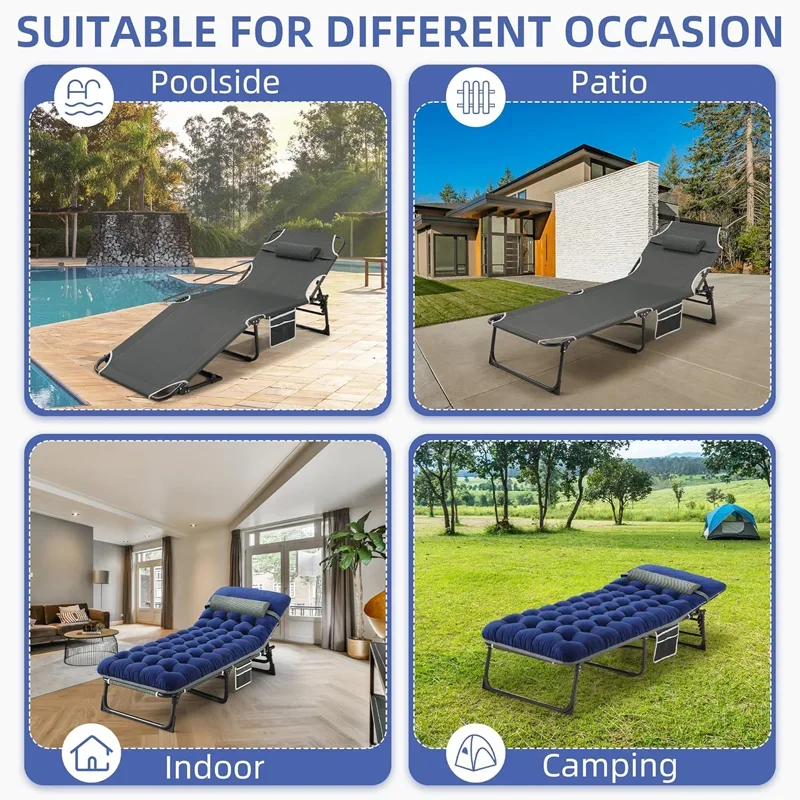 Camping Cot with Mattress, 4-Position Folding Camping Bed Hold up 330lbs, Portable Sleeping Cot for Camp, Beach, Patio image 6